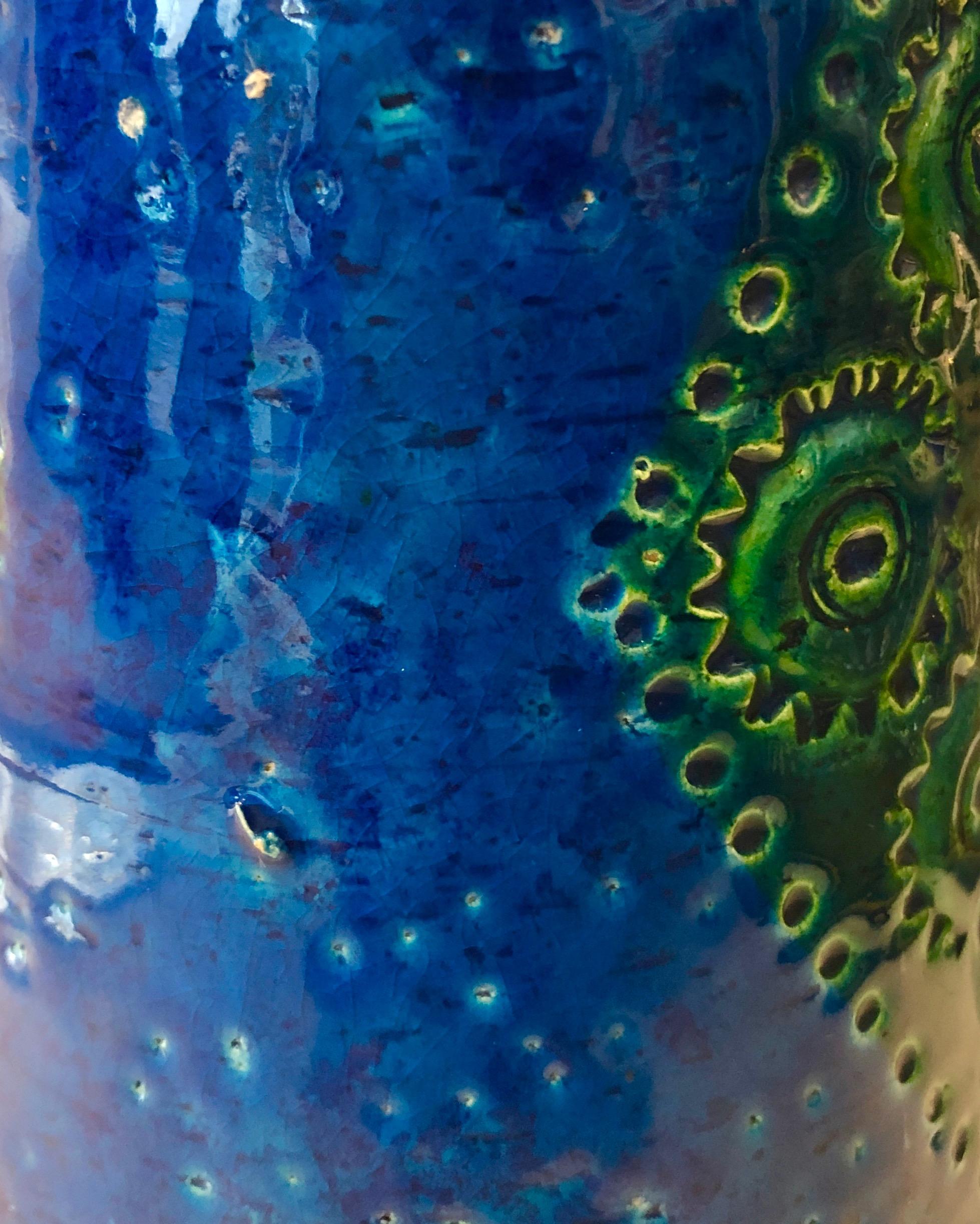 Glazed ‘Owl’ Bitossi for Raymor Pottery Vase in Blue and Green 10