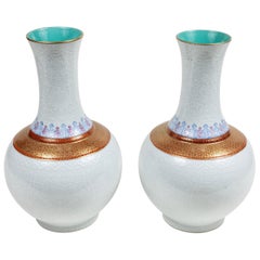 Glazed, Painted, Long Neck Vases