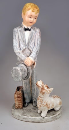 Figurine de garçon et de chien en porcelaine émaillée d'Orscheider pour Myott Son & Co.