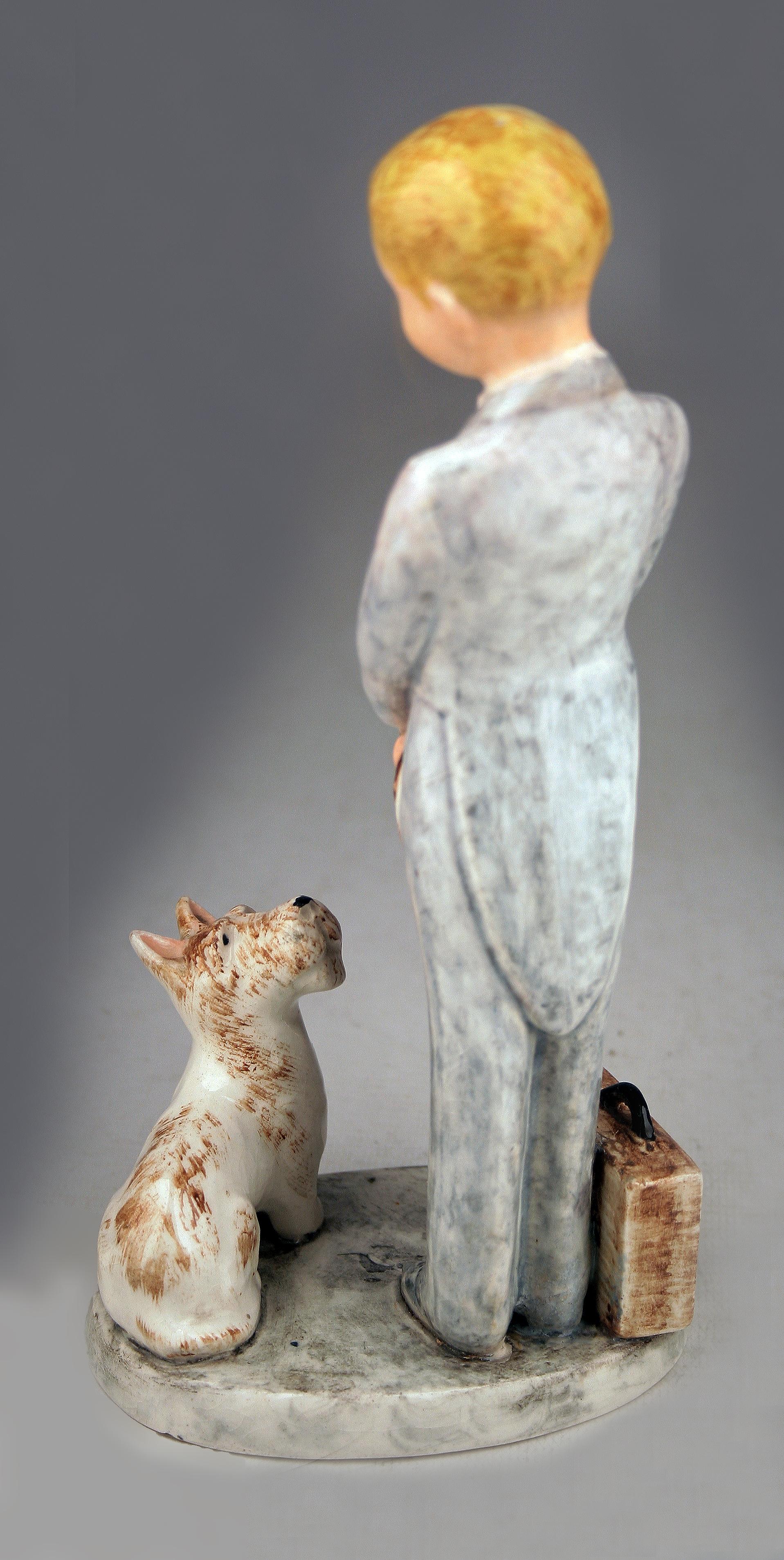 Mid-Century Modern Glazed Porcelain Figurine of Boy and Dog by Goldscheider for Myott Son & Co. For Sale