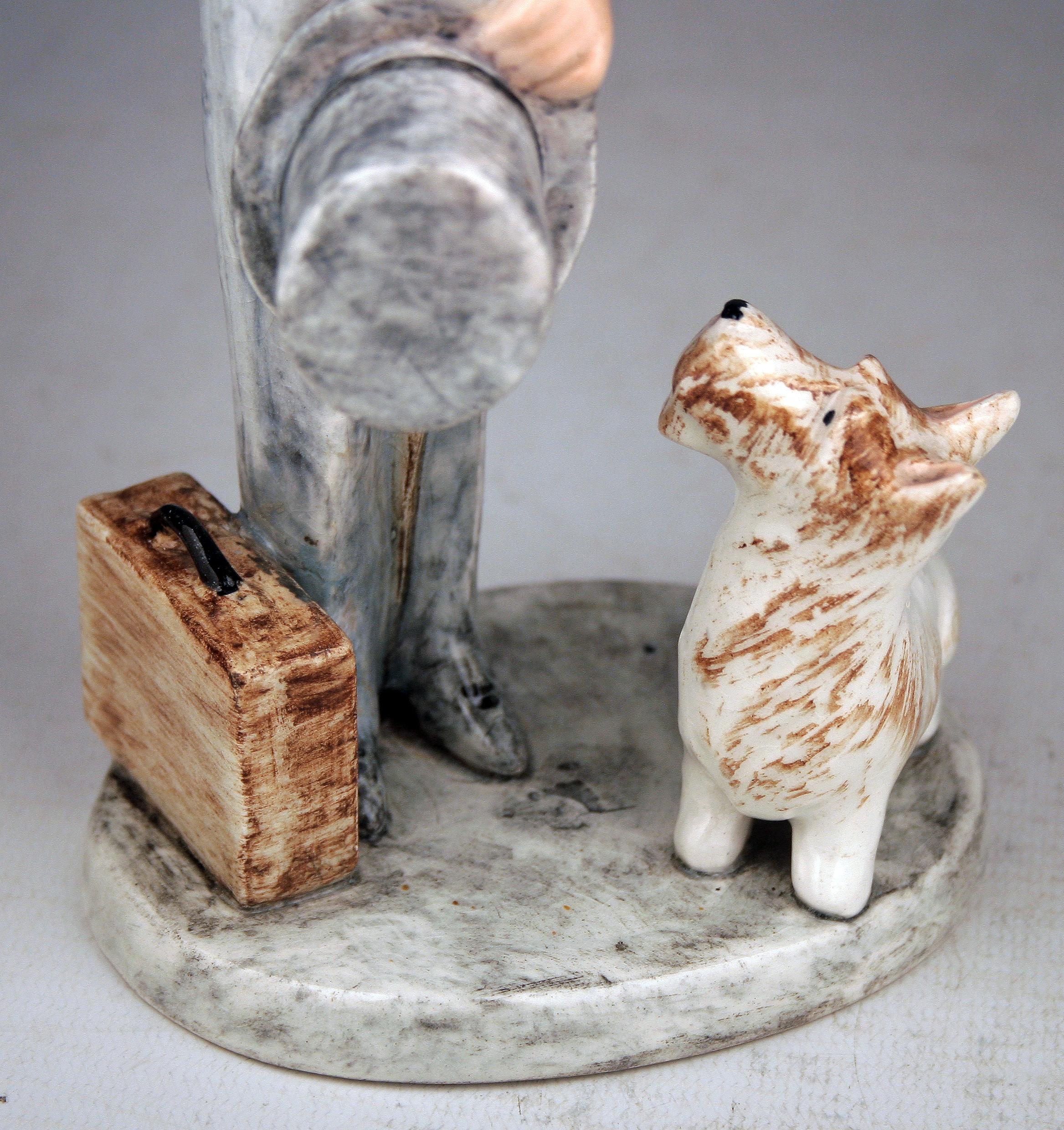 Polished Glazed Porcelain Figurine of Boy and Dog by Goldscheider for Myott Son & Co. For Sale