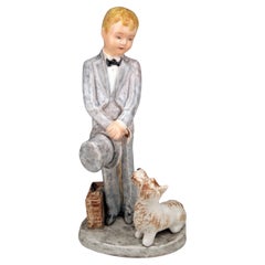 Glazed Porcelain Figurine of Boy and Dog by Goldscheider for Myott Son & Co.