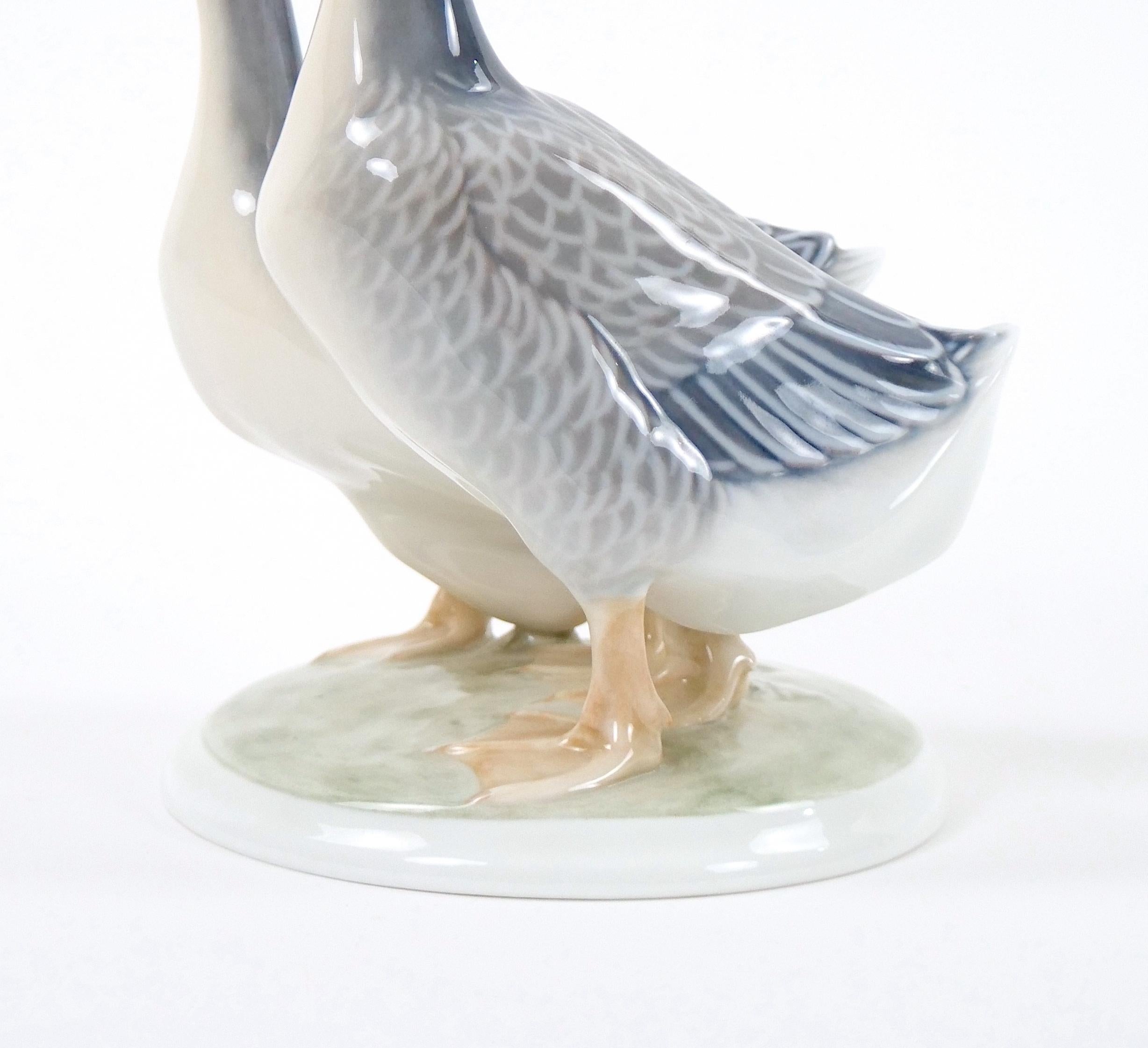 Danish Glazed Porcelain Royal Copenhagen Decorative Pair Duck Decorative Sculpture For Sale