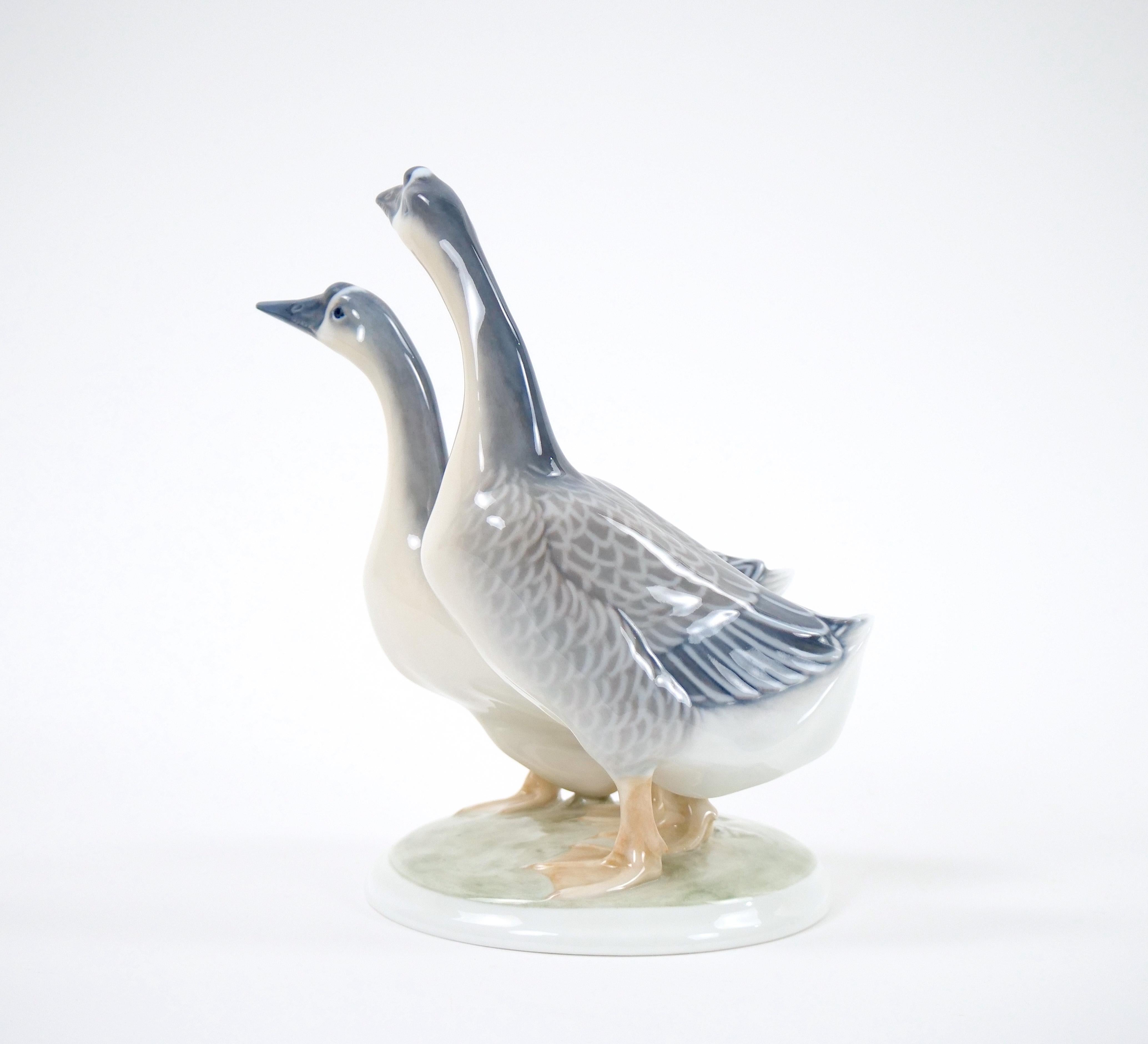 Danish Glazed Porcelain Royal Copenhagen Decorative Pair Duck Decorative Sculpture For Sale