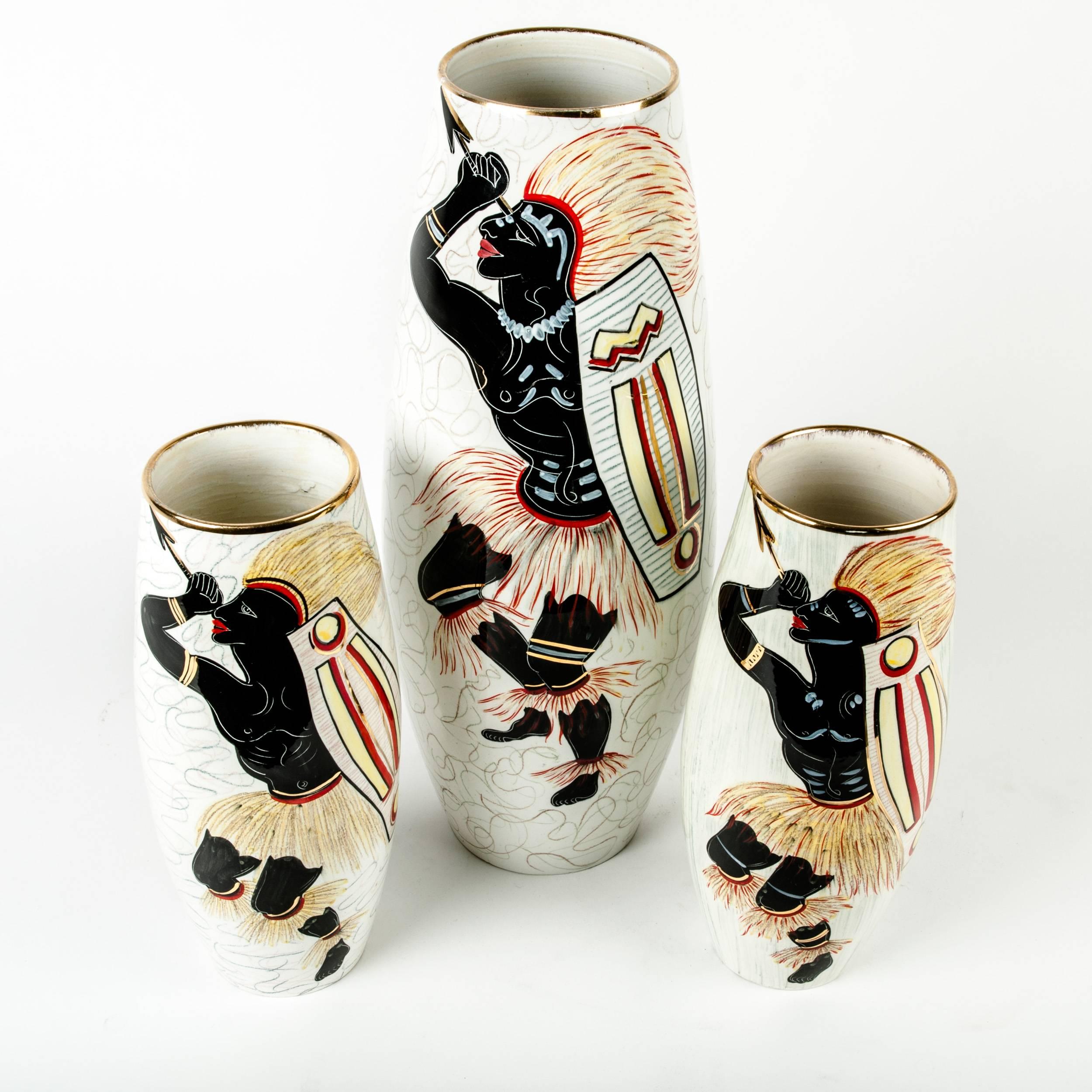 Art Deco Glazed Porcelain Set Decorative Pieces / Vases