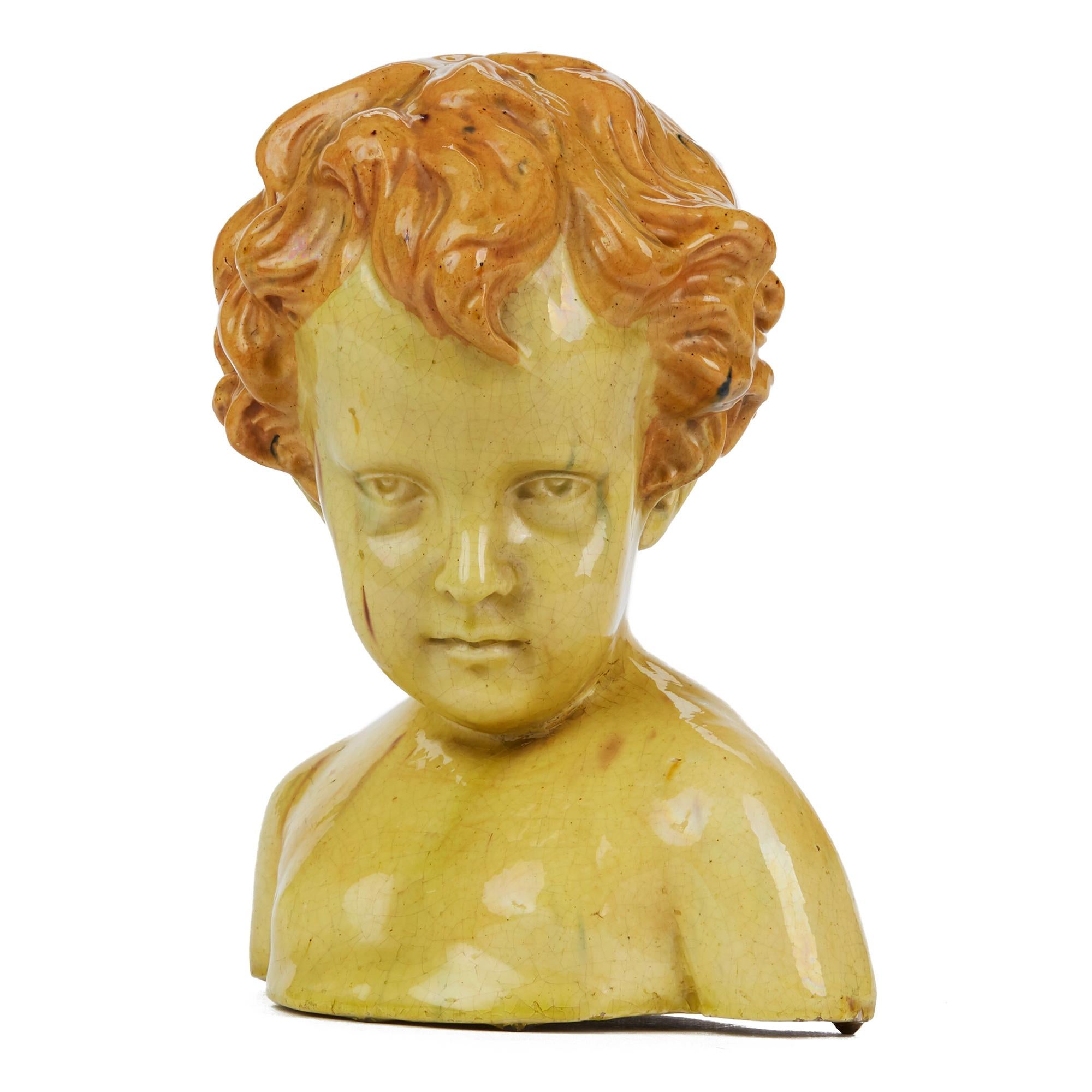 Glazed Pottery Bust of a Child Attributed to Jean Marie Camus, circa 1903 For Sale 2