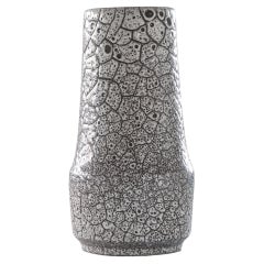 Glazed Pottery Vase in White and Gray Craquelé