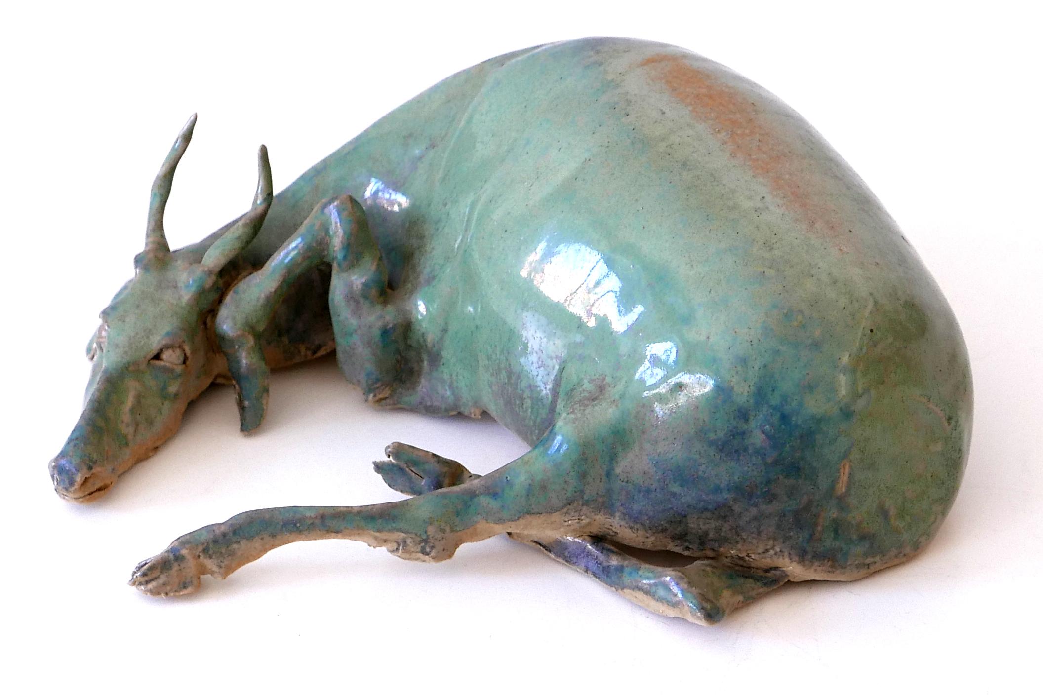 Signed Glazed Pottery Water Buffalo by German Artist Harro Frey 5