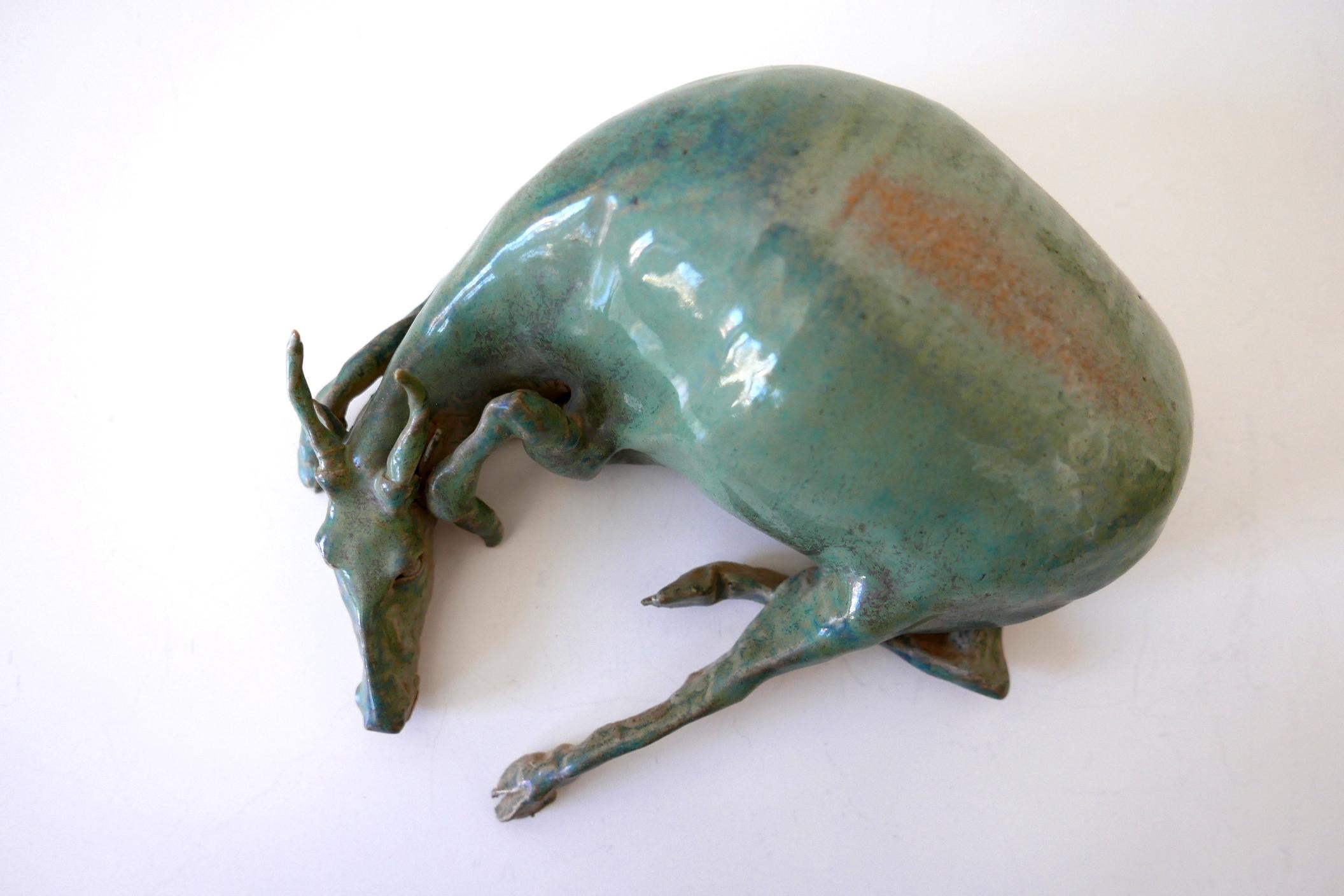 Mid-Century Modern Signed Glazed Pottery Water Buffalo by German Artist Harro Frey