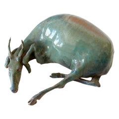 Signed Glazed Pottery Water Buffalo by German Artist Harro Frey