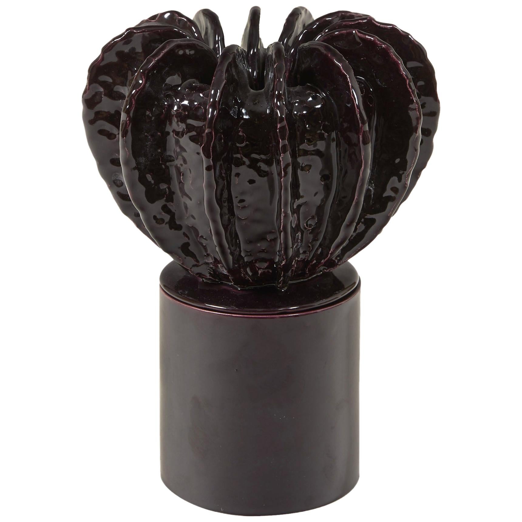 Glazed Purple Medium Candleholder with Sculpted Lid by Laura Gonzalez