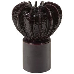 Glazed Purple Medium Candleholder with Sculpted Lid by Laura Gonzalez