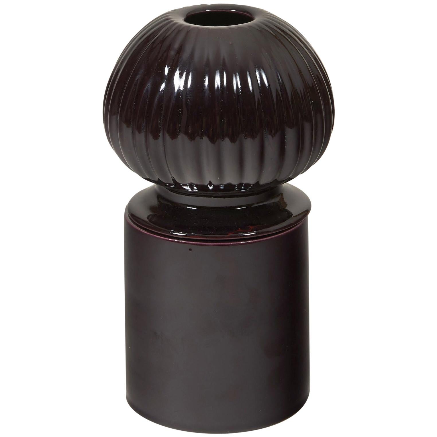 Glazed Purple Medium Ceramic Candleholder with Sculpted Lid by Laura Gonzalez