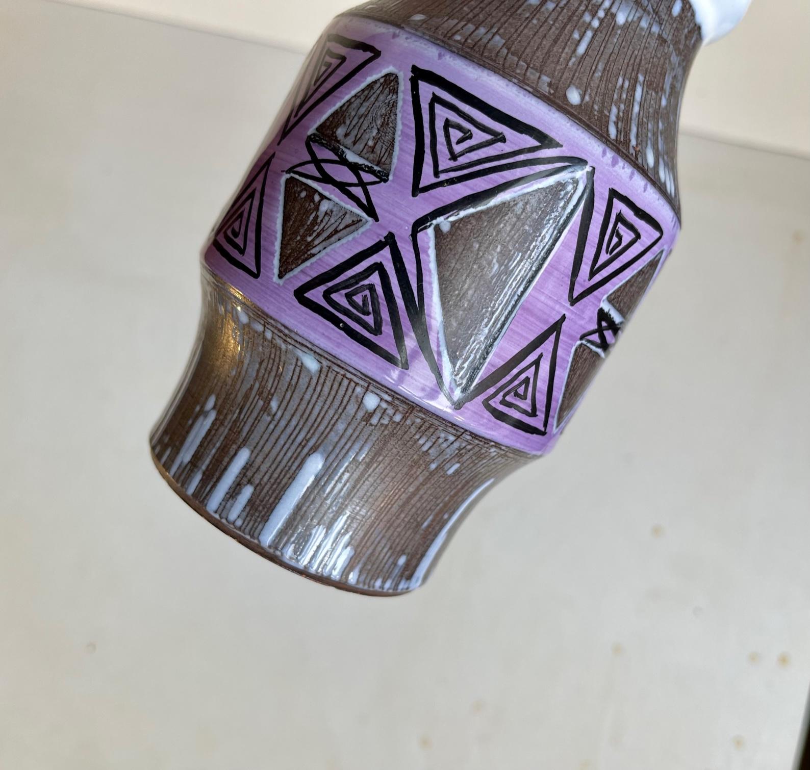 Scandinavian Modern Glazed Purple Pottery Vase from Laholm Sweden, 1960s For Sale