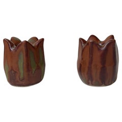 Glazed Rose Bud Candleholders in Stoneware by Eva Staehr-Nielsen for Saxbo, 1950