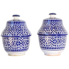 Glazed Royal Blue Covered Jars Handcrafted in Fez Morocco