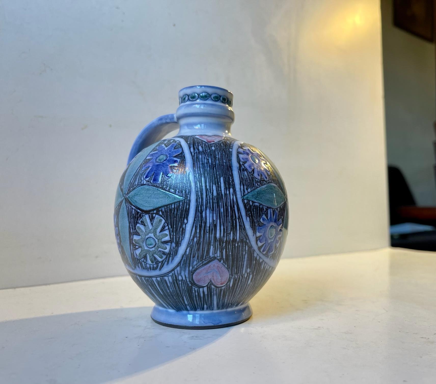 Scandinavian Modern Glazed Sgrafitto Ceramic Vase from Laholm Sweden, 1960s For Sale