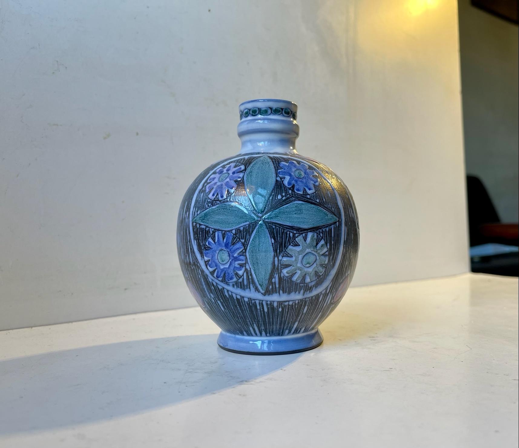 Swedish Glazed Sgrafitto Ceramic Vase from Laholm Sweden, 1960s For Sale