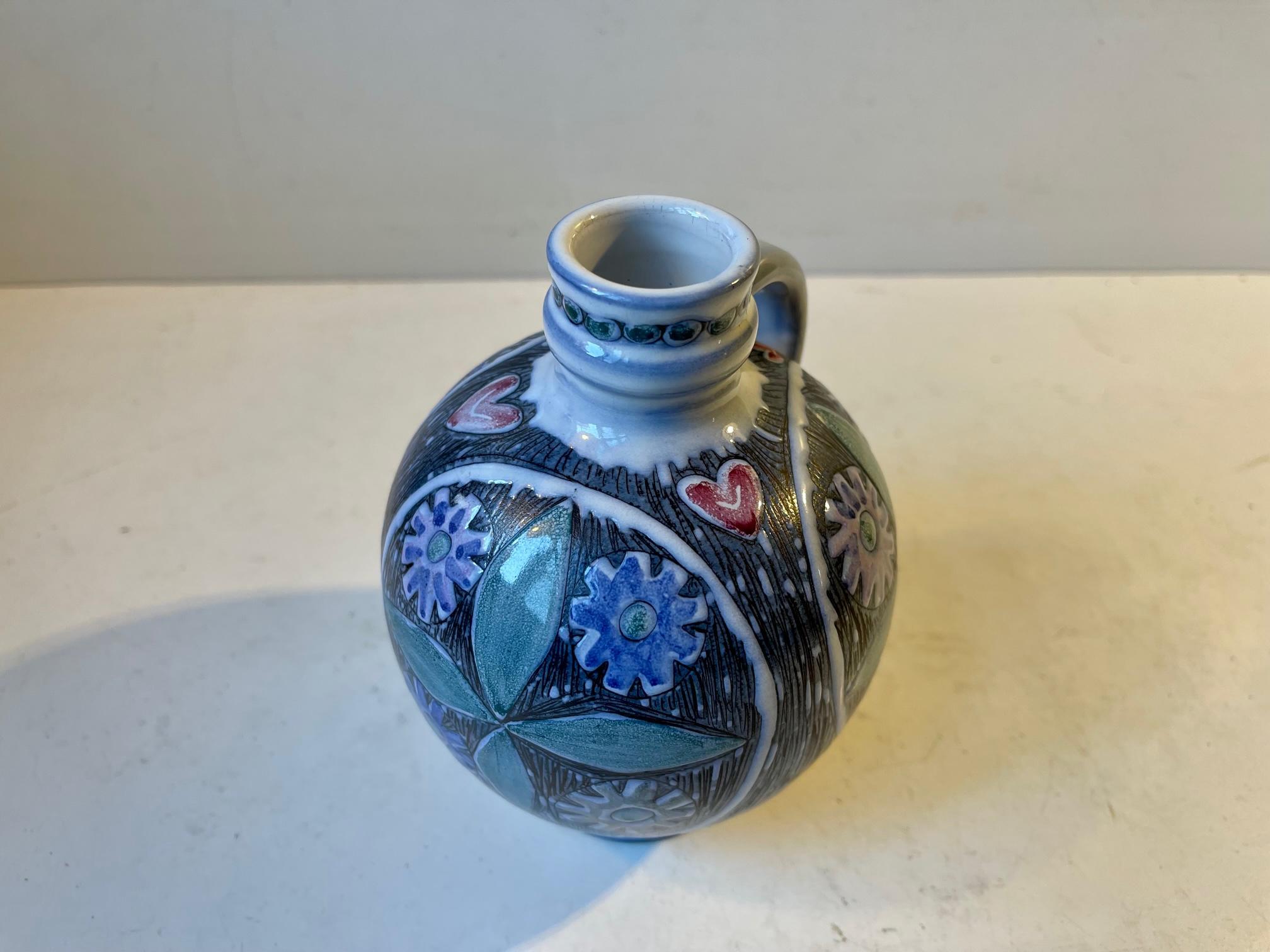Mid-20th Century Glazed Sgrafitto Ceramic Vase from Laholm Sweden, 1960s For Sale