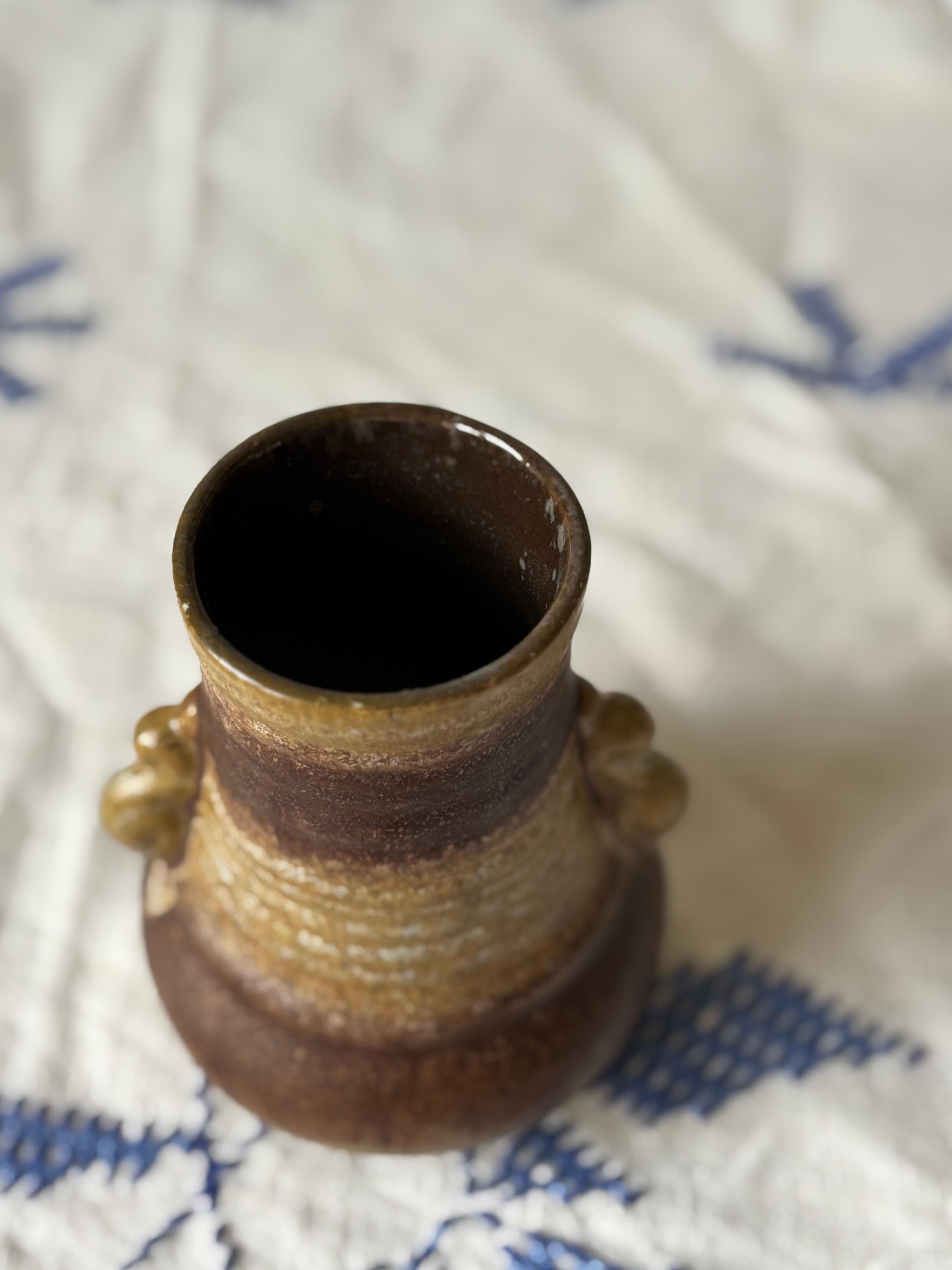 Glazed Soft Handle Brown Ceramic Vase, 1960s In Good Condition For Sale In Copenhagen, DK