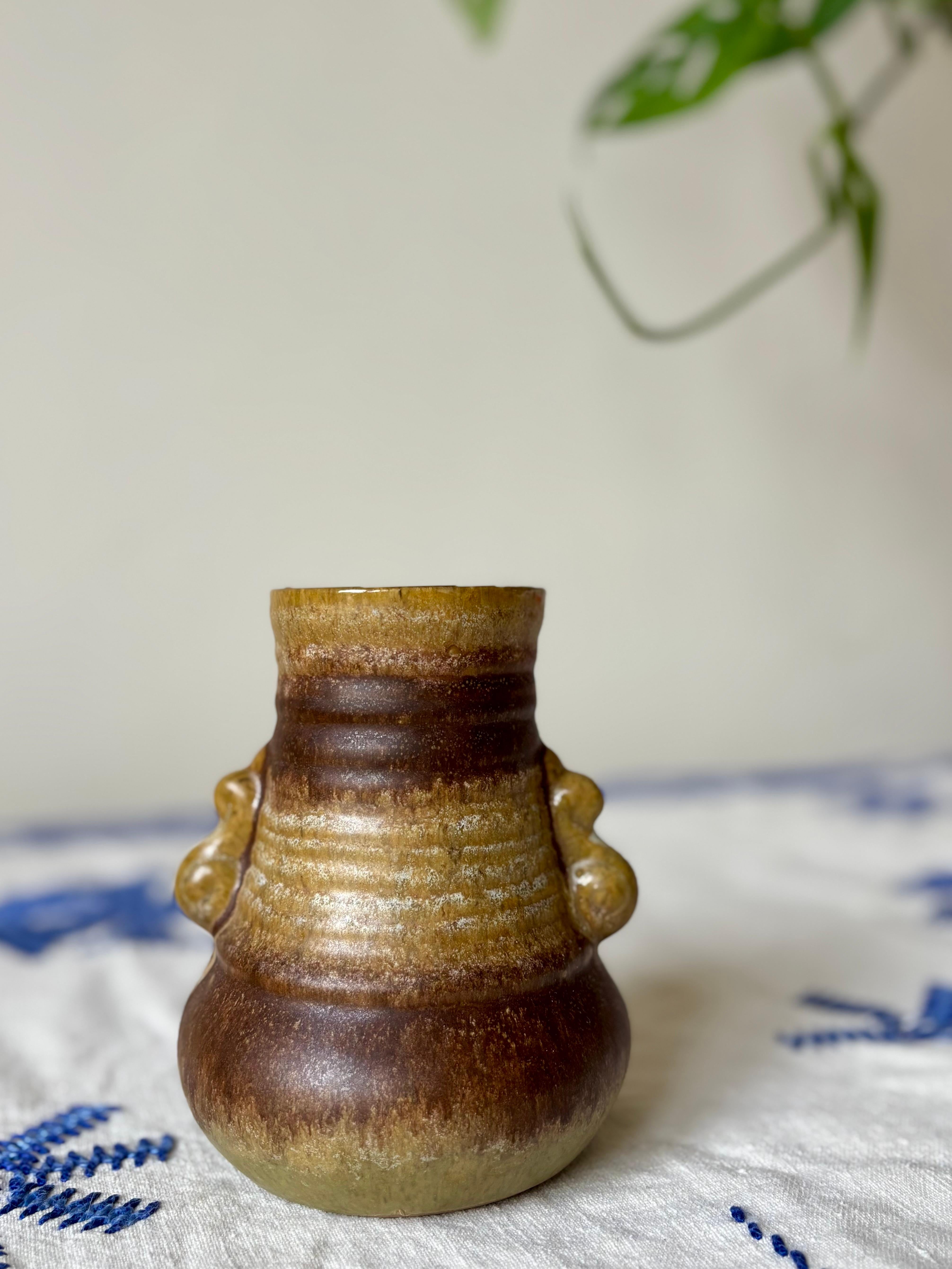 20th Century Glazed Soft Handle Brown Ceramic Vase, 1960s For Sale