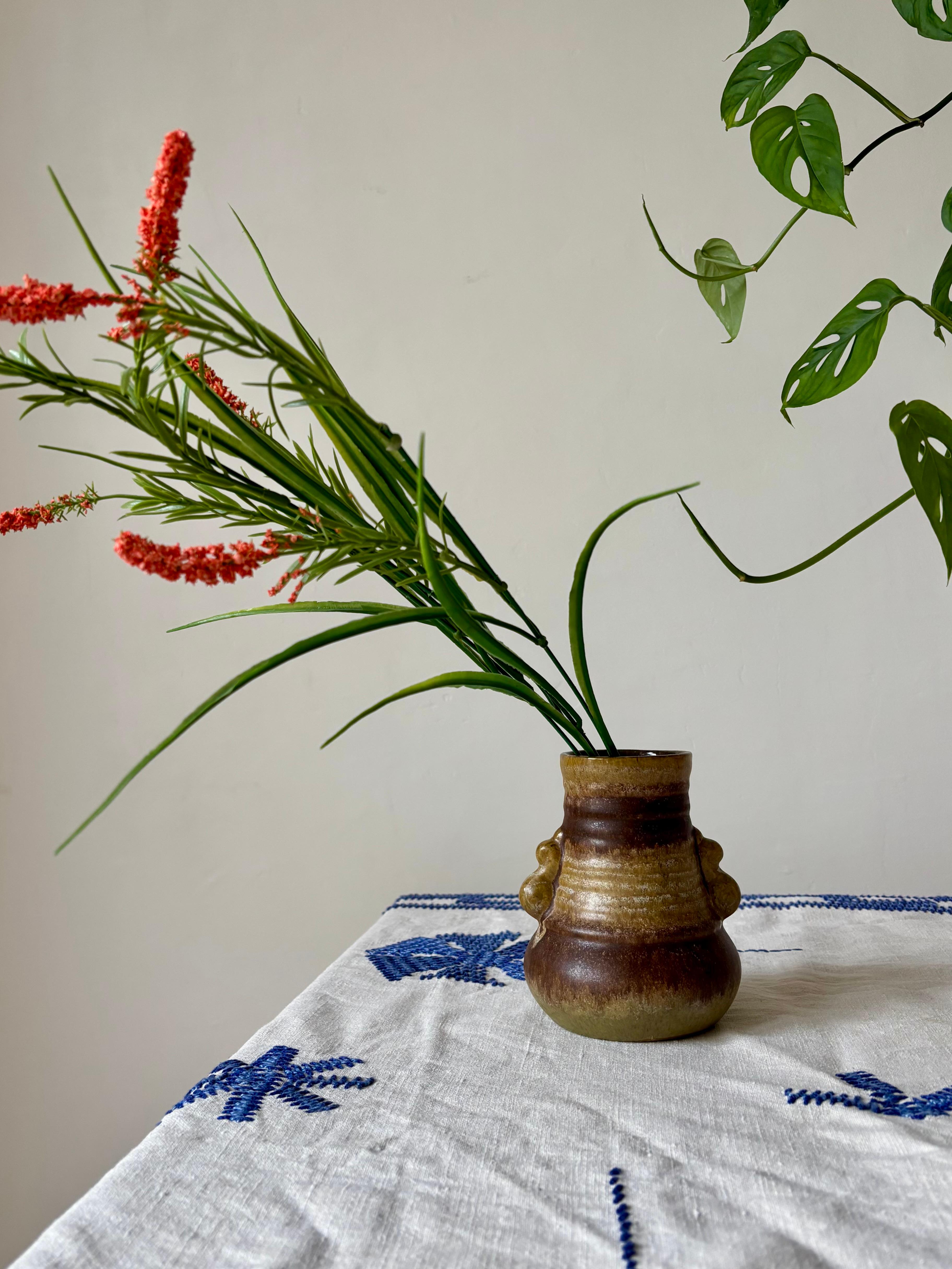 Glazed Soft Handle Brown Ceramic Vase, 1960s For Sale 1