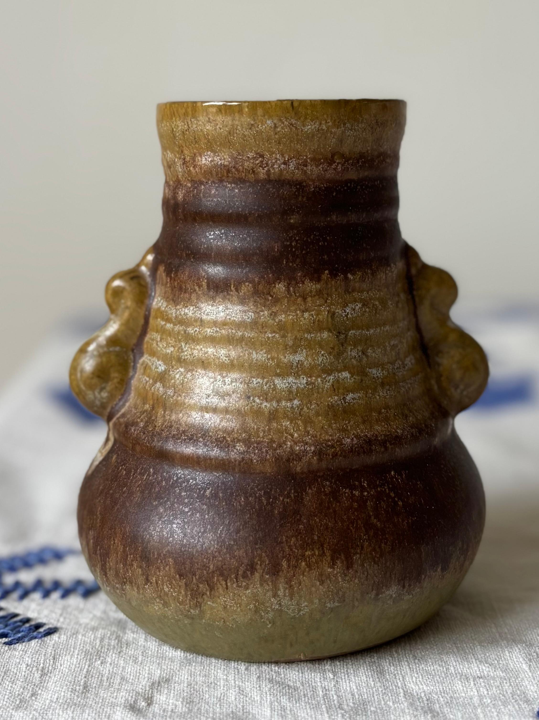 Glazed Soft Handle Brown Ceramic Vase, 1960s For Sale 2