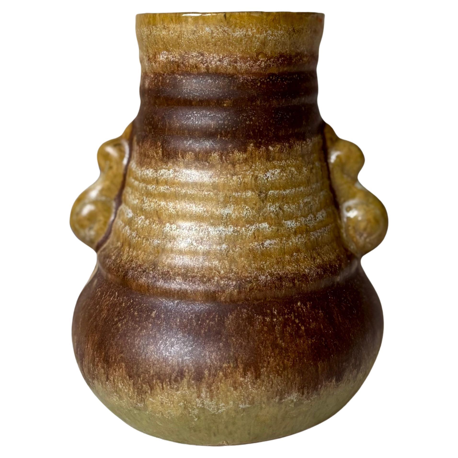 Glazed Soft Handle Brown Ceramic Vase, 1960s