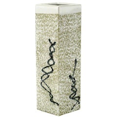 Glazed Stippled White And Black Patterned Pottery Vase