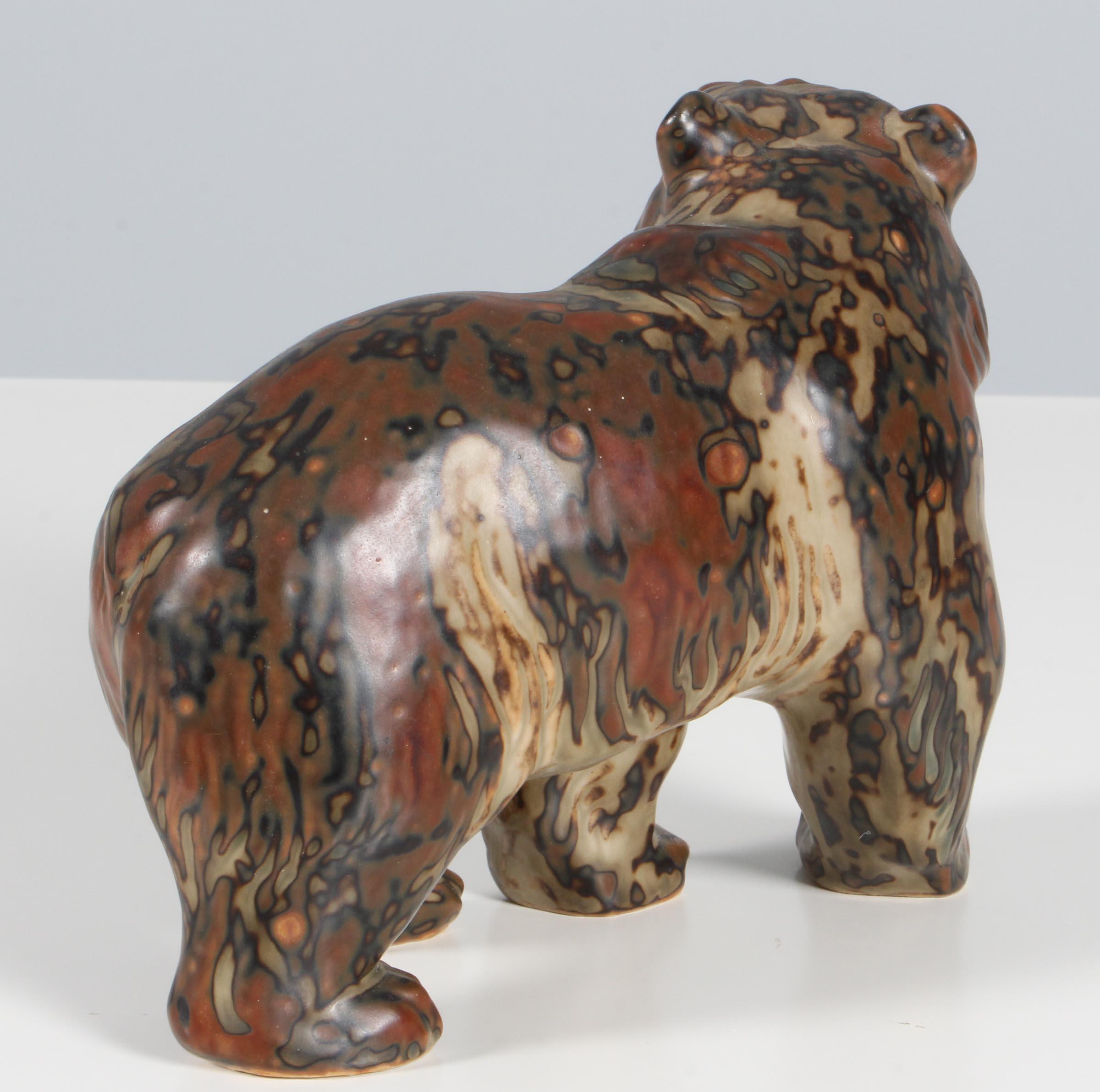 Danish Glazed Stoneware Bear Figurine, Knud Kyhn for Royal Copenhagen #20155