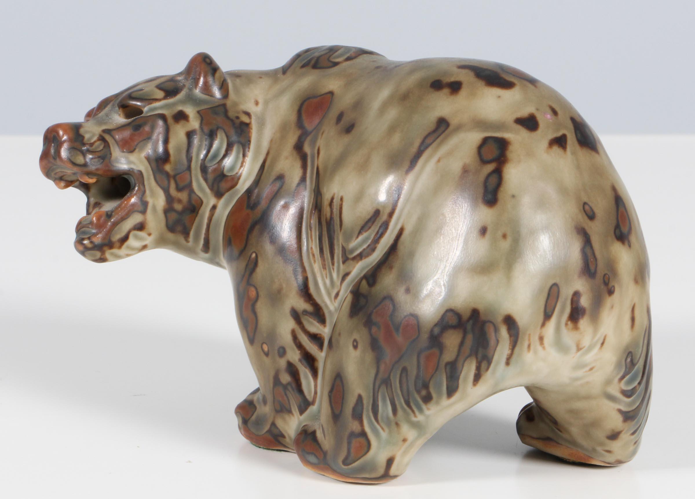 Scandinavian Modern Glazed Stoneware Bear Figurine, Knud Kyhn for Royal Copenhagen #20179 For Sale