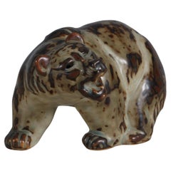 Vintage Glazed Stoneware Bear Figurine, Knud Kyhn for Royal Copenhagen #20179