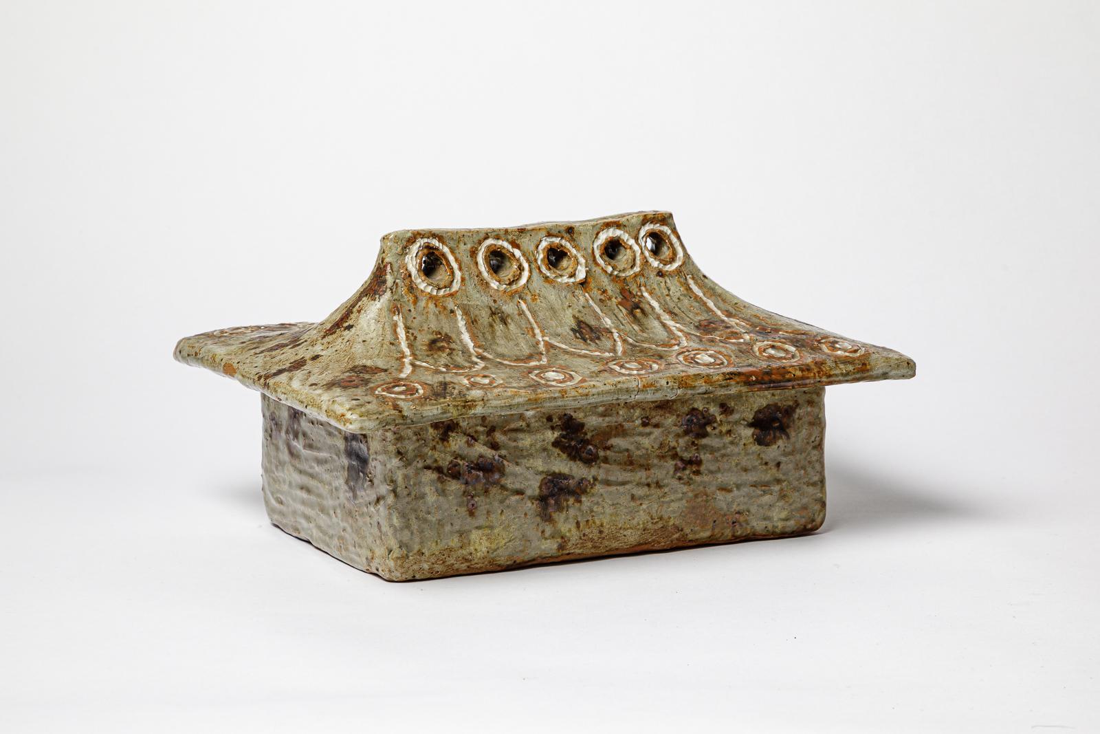 French Glazed stoneware box by Jean-Pierre Viot, 1968. Unique piece. For Sale