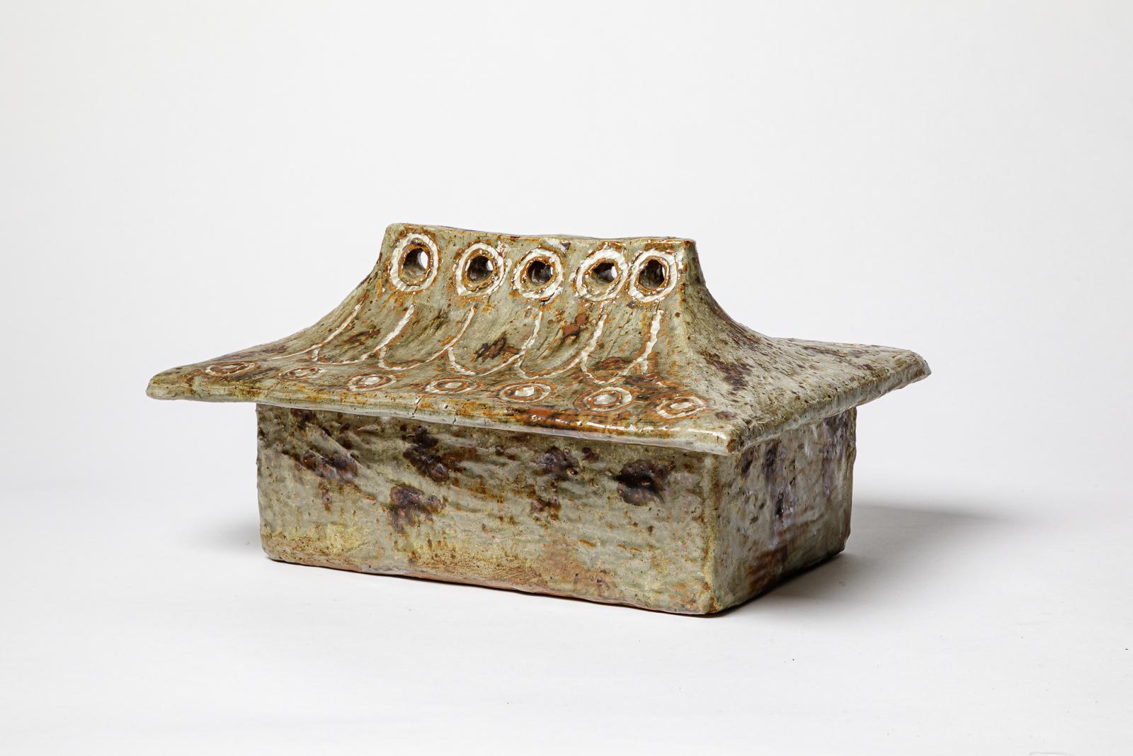 Glazed stoneware box by Jean-Pierre Viot, 1968. Unique piece. In Excellent Condition For Sale In Saint-Ouen, FR