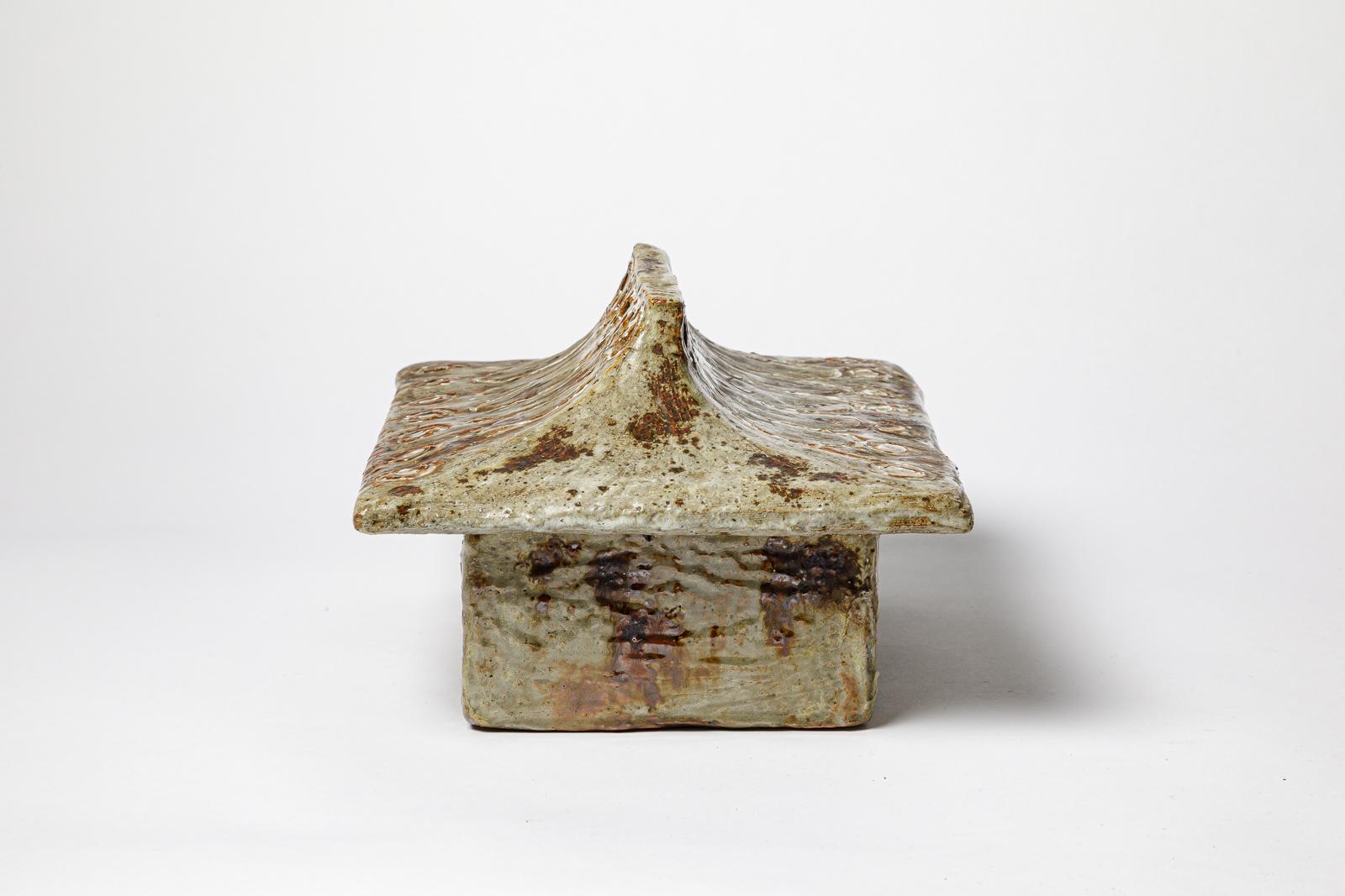 20th Century Glazed stoneware box by Jean-Pierre Viot, 1968. Unique piece. For Sale