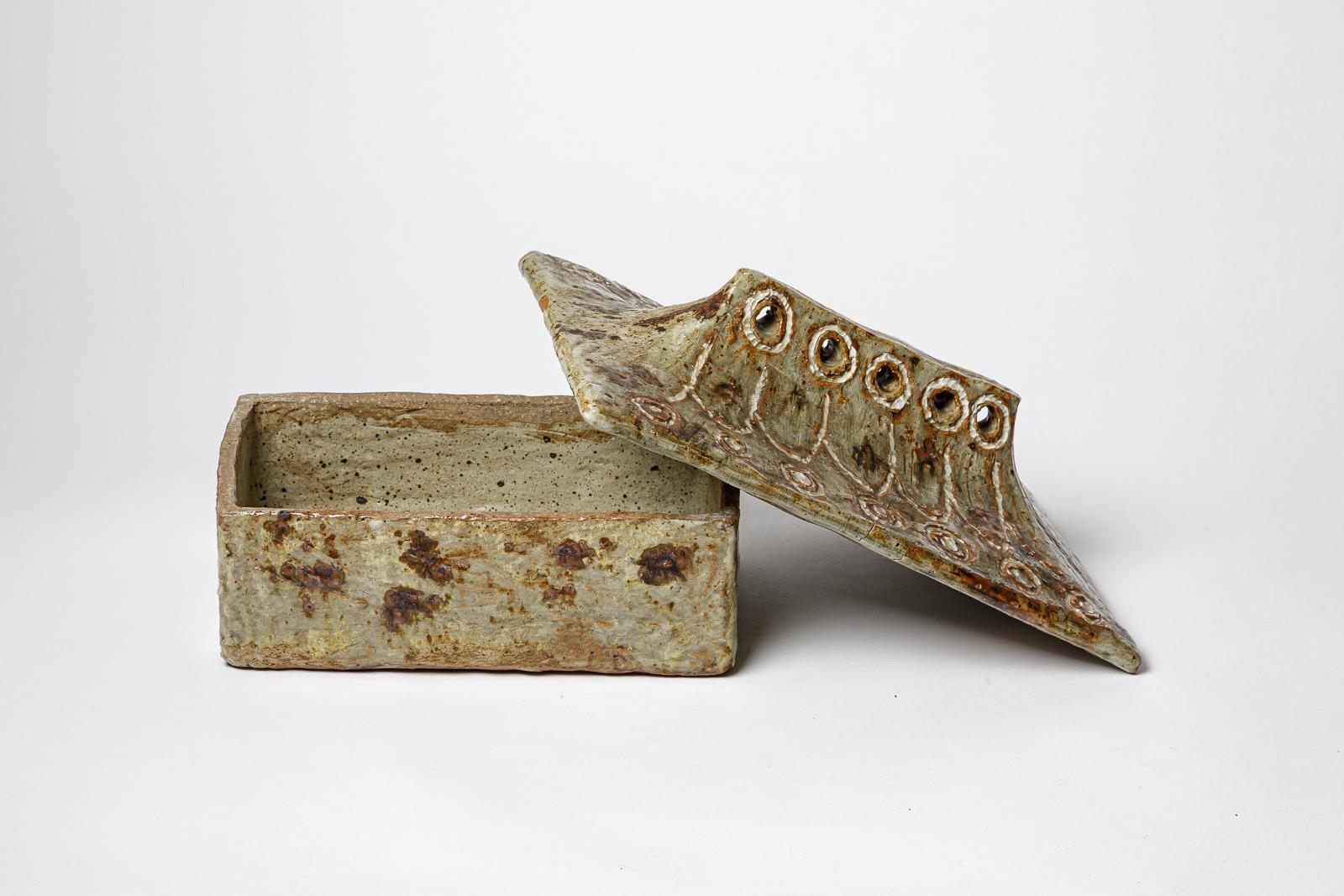 Ceramic Glazed stoneware box by Jean-Pierre Viot, 1968. Unique piece. For Sale