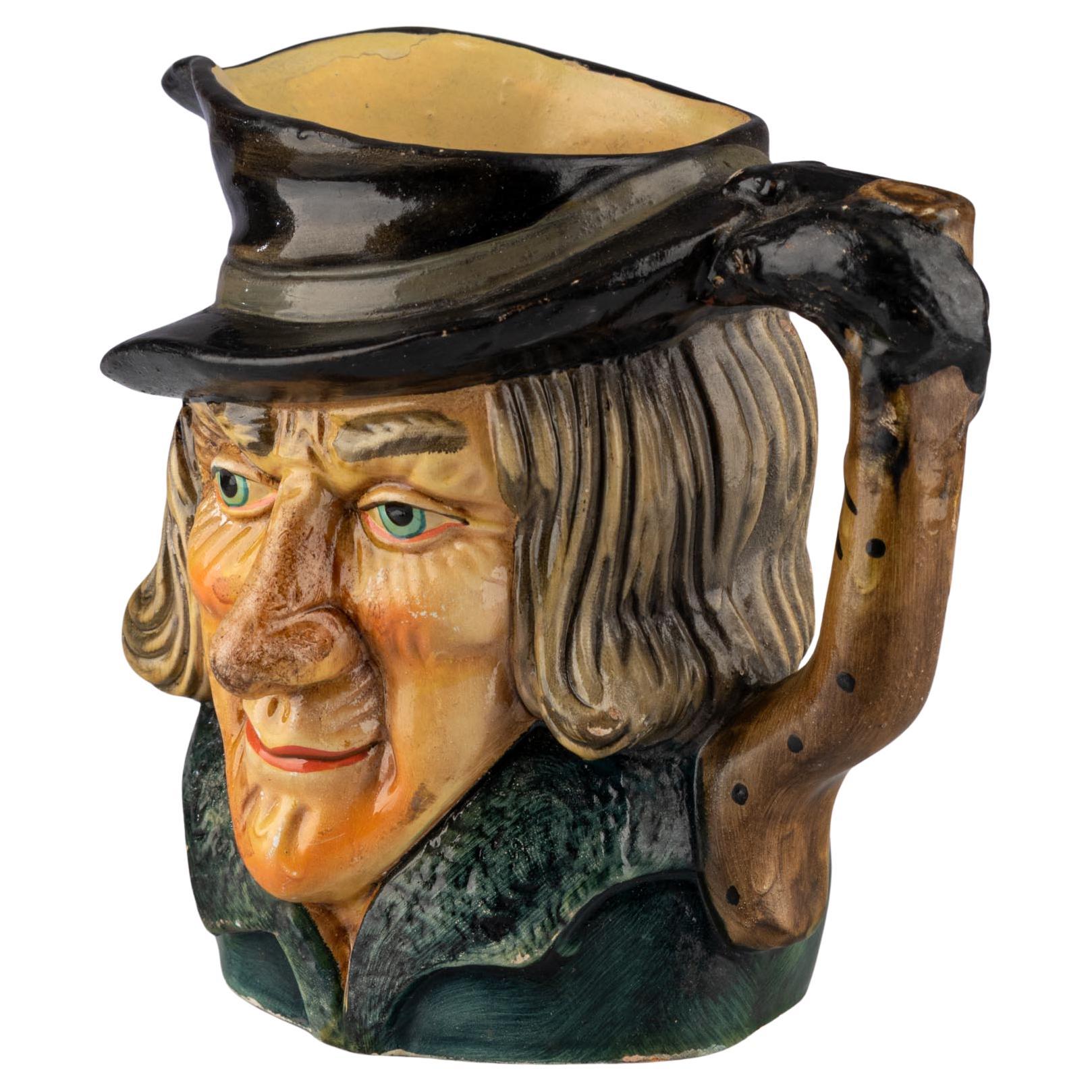 Glazed Stoneware English Caricature Jug In The Shape Of An Old Man, 20th Century For Sale
