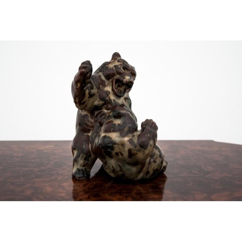 Danish Glazed Stoneware Fighting Bears Figurine, Knud Kyhn for Royal Copenhagen #20240 For Sale