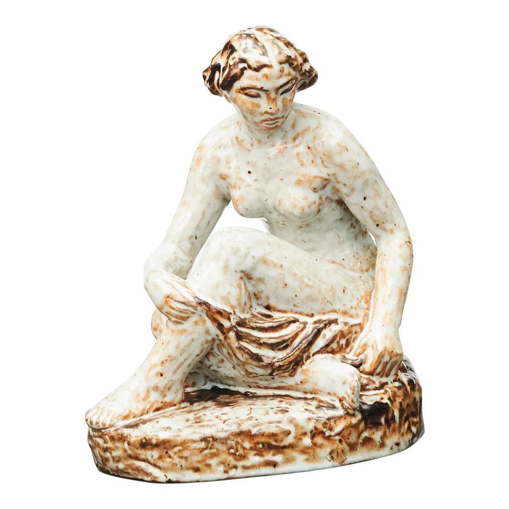 Glazed Stoneware Figurine of Sitting Woman by Gertrud Kudielka