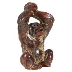 Glazed Stoneware Gorilla Figurine, Knud Kyhn for Royal Copenhagen #20227