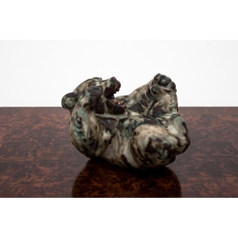 Danish Glazed Stoneware Lying Bear Figurine, Knud Kyhn for Royal Copenhagen #20271 For Sale