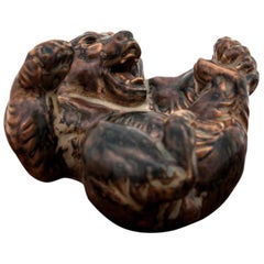 Glazed Stoneware Lying Bear Figurine, Knud Kyhn for Royal Copenhagen #20271