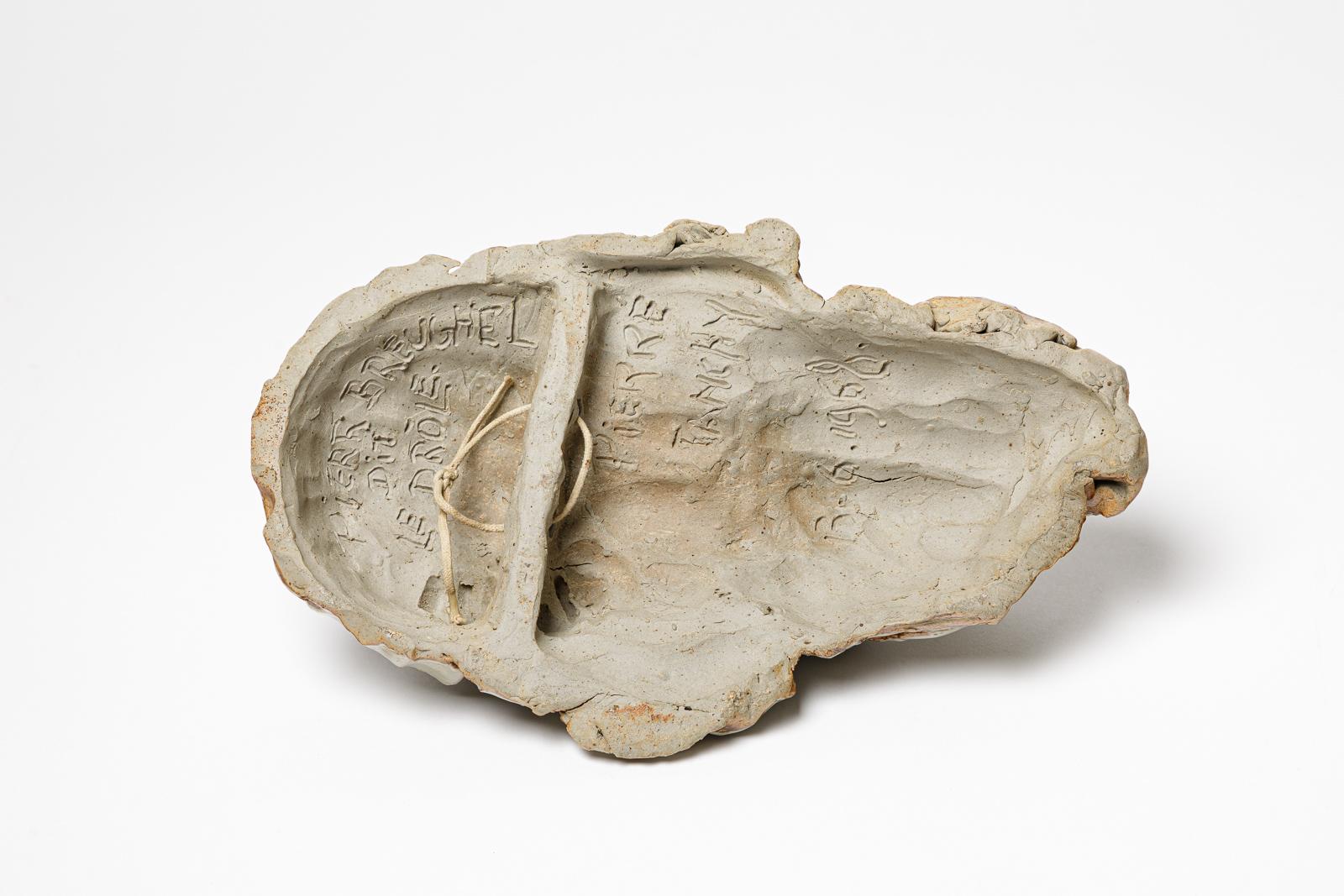 20th Century Glazed stoneware mask of Pieter Brueghel by Pierre Franchy, 1968. For Sale