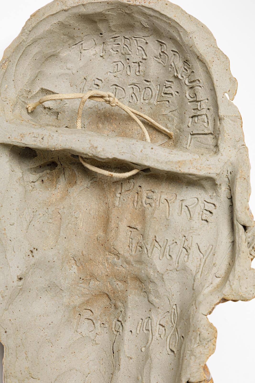 Ceramic Glazed stoneware mask of Pieter Brueghel by Pierre Franchy, 1968. For Sale