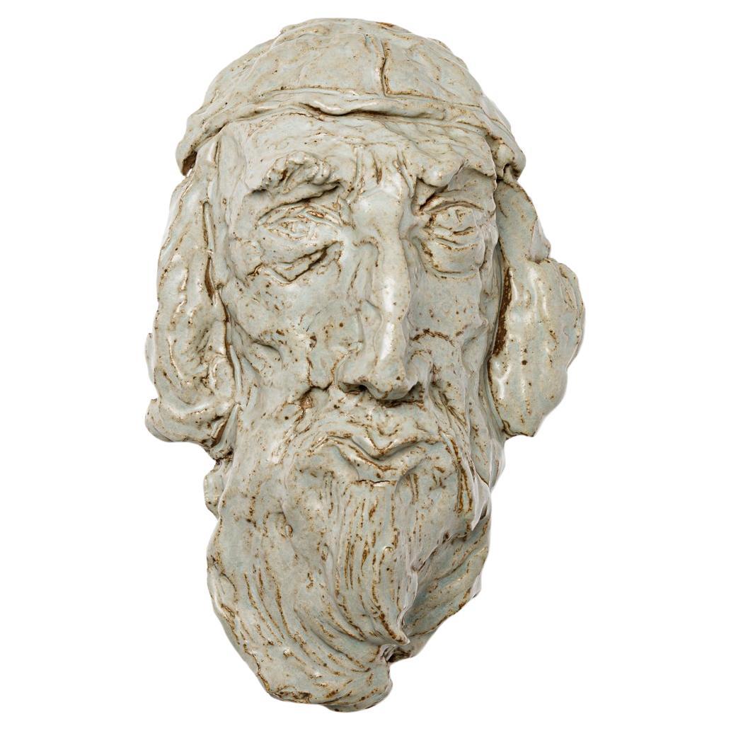 Glazed stoneware mask of Pieter Brueghel by Pierre Franchy, 1968. For Sale