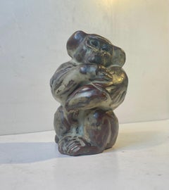 Glazed Stoneware Monkey by Knud Kyhn for Royal Copenhagen, 1950s