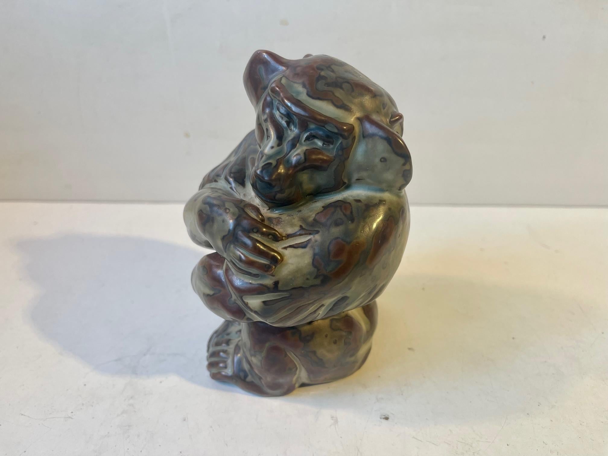 Glazed Stoneware Monkey by Knud Kyhn for Royal Copenhagen, 1950s For Sale 1