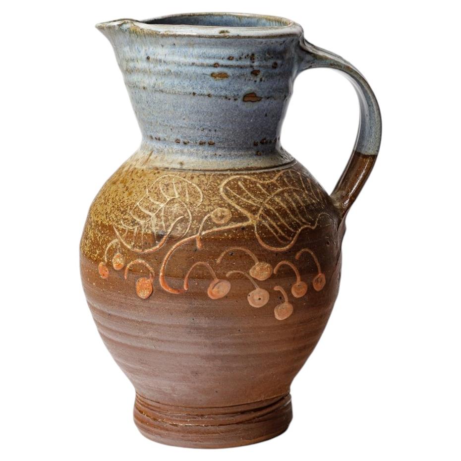 Glazed stoneware pitcher by Janet Stedmann, 1986. For Sale