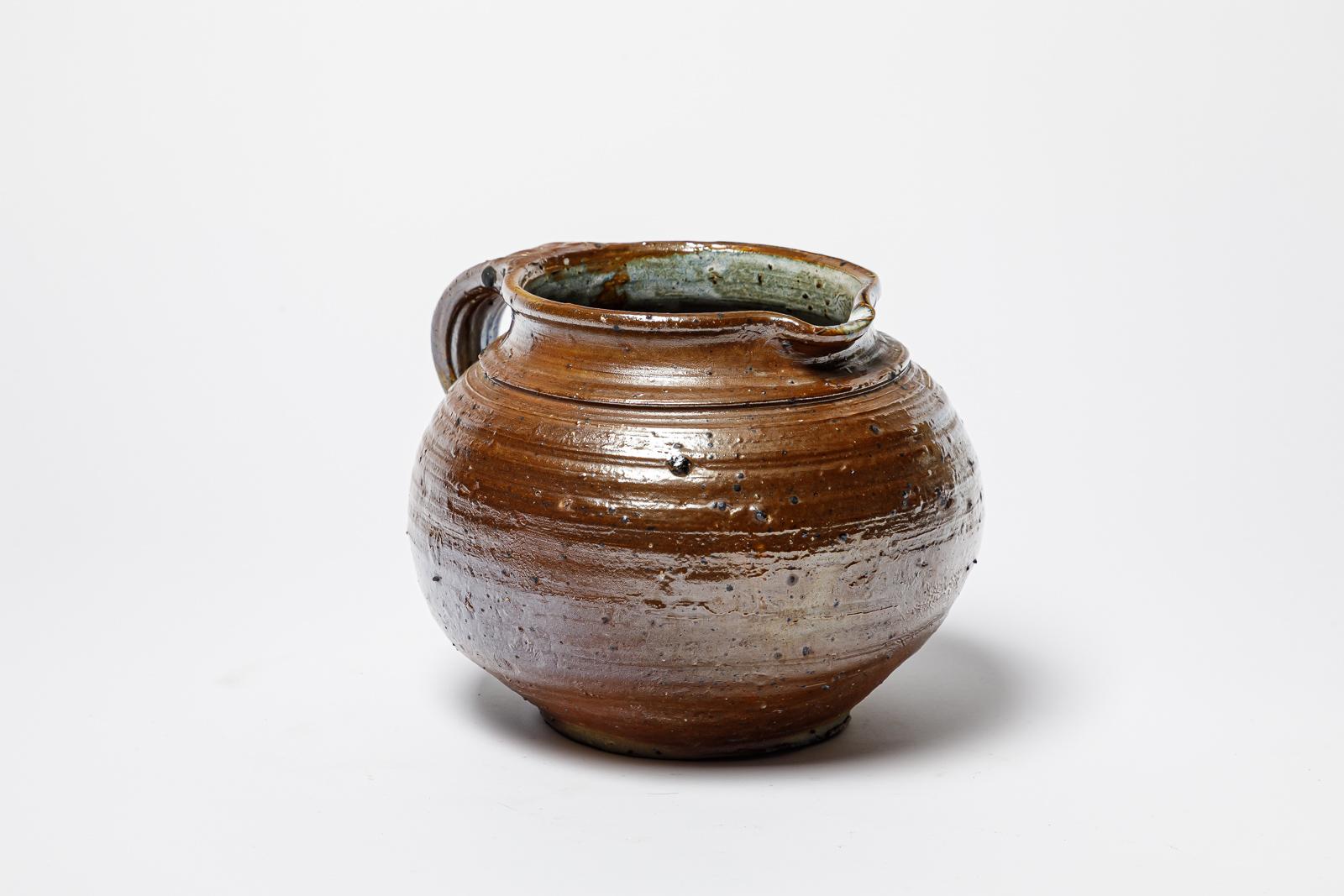 Beaux Arts Glazed stoneware pitcher by Michel Gardelle, circa 1980. For Sale