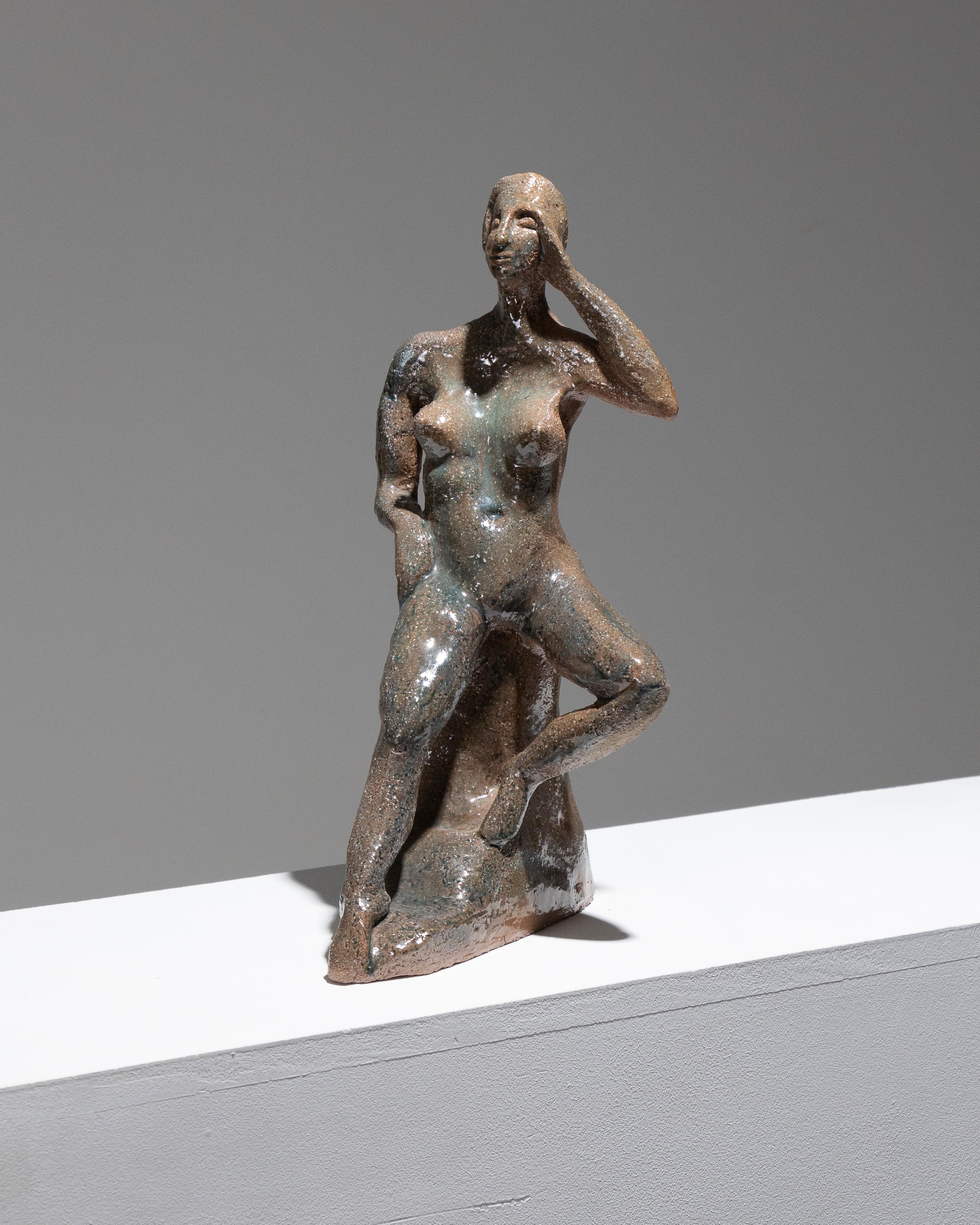 Glazed Stoneware Sculpture of a Woman, 1950s in vendita 4
